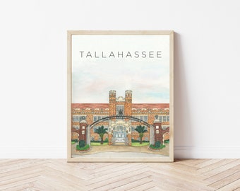 Tallahassee, Florida Art Print, Florida State Seminoles Wall Art, FSU Home Decor, Dorm Decor, Graduation Gift, College Painting