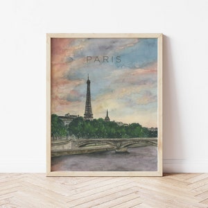 Paris, France Art Print, Eiffel Tower Painting, French Travel Decor, Paris Skyline Watercolor, Seine River, Paris Wall Art, Parisian Print