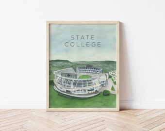 Penn State Stadium Watercolor Art Print, Nittany Lions Home Decor