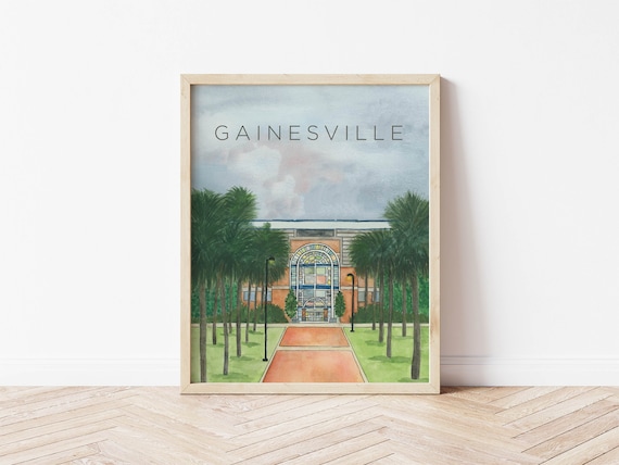 UF Football Stadium Watercolor Art Print, University of Florida Gators Dorm Decor