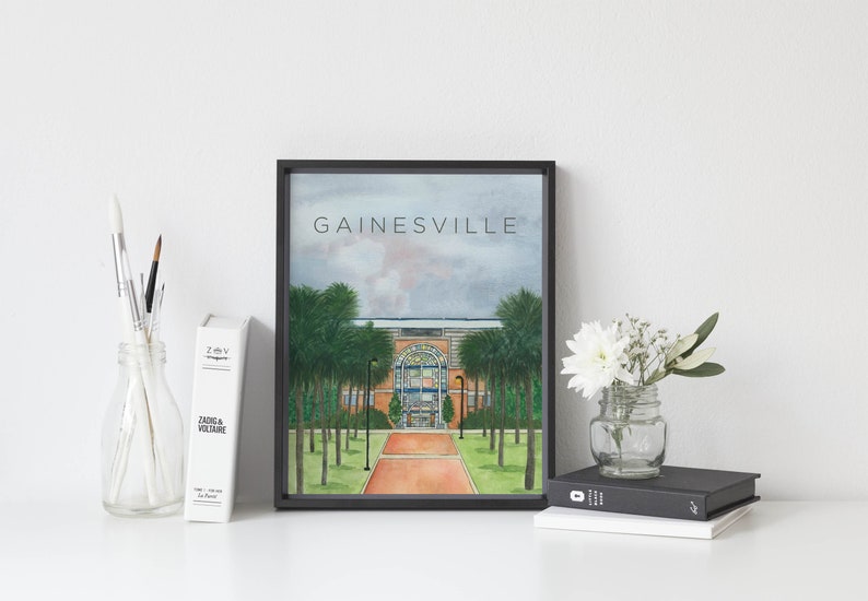 UF Football Stadium Watercolor Art Print, University of Florida Gators Dorm Decor bild 3