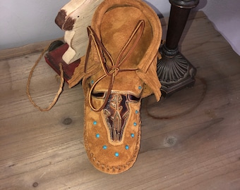 Moccasins, Native American, Leather, Unique, Handcrafted, Western, Longhorn