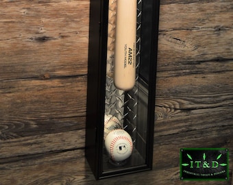 Enclose Baseball bat wall mount display case with Aluminum Diamond Plate