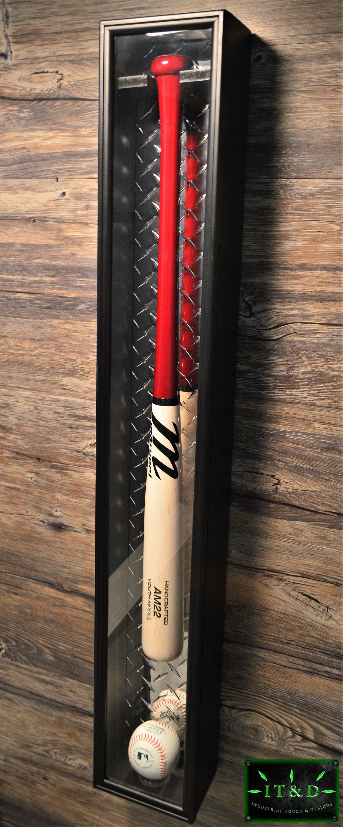 Enclose Baseball Bat Wall Mount Display Case With Aluminum Diamond