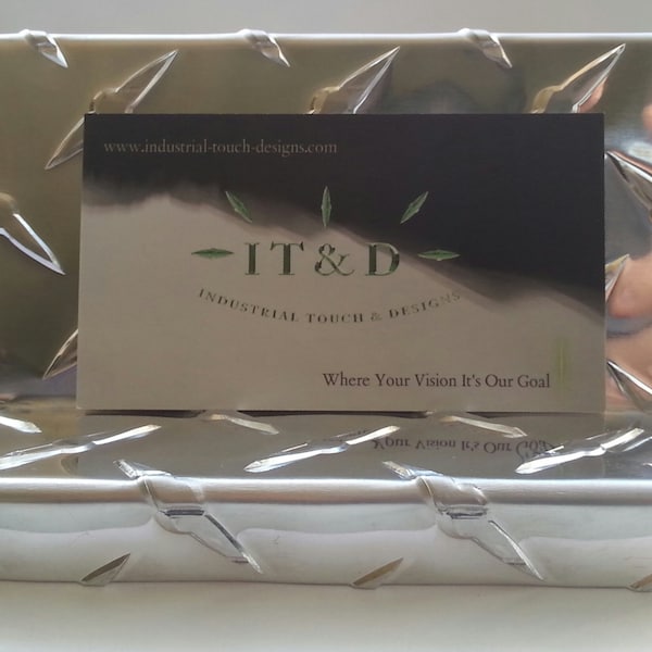 Aluminum Diamond Plate Business Card Holder Desk Stand