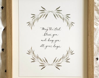 Calligraphy Print — May the Lord Bless You, Foliage