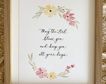 Calligraphy Print — May the Lord Bless You, Floral