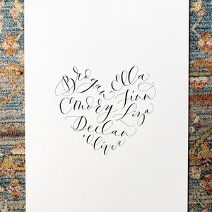Calligraphy Print — Family Names Heart