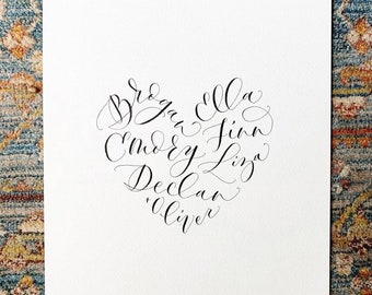 Calligraphy Print — Family Names Heart