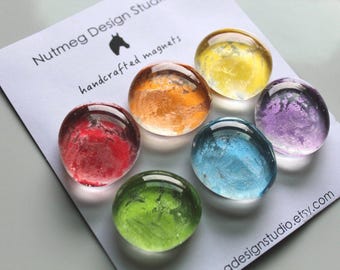 Imanes de vidrio reciclado arcoíris, hechos a mano, juego de 6