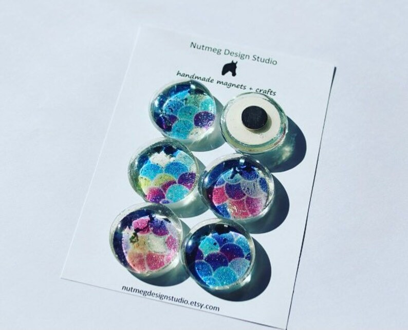 Blue Glitter Mermaid Scale, Set of 6 Handmade Recycled Glass Gem ...