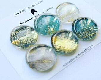 Imanes de vidrio con vetas de madera doradas, decoración de oficina hecha a mano, juego de 6