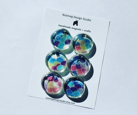Blue Glitter Mermaid Scale, Set of 6 Handmade Recycled Glass Gem ...