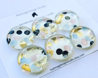 Imanes de cristal con lunares laminados, juego de imanes para refrigerador hechos a mano