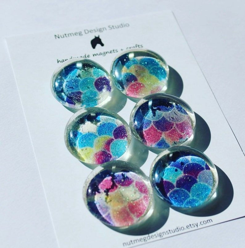 Blue Glitter Mermaid Scale, Set of 6 Handmade Recycled Glass Gem ...