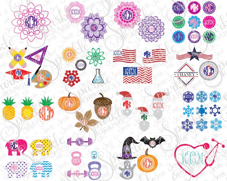 Download SALE Monogram Frame Bundle 61 Cut Frames SVG PNG Vinyl Cut | Etsy