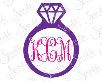 Diamond Ring Monogram Frame Wedding Bridal Shower Bachelorette Wifey Wife Clipart Svg Dxf Eps Png Silhouette Cricut Cut File Commercial Use