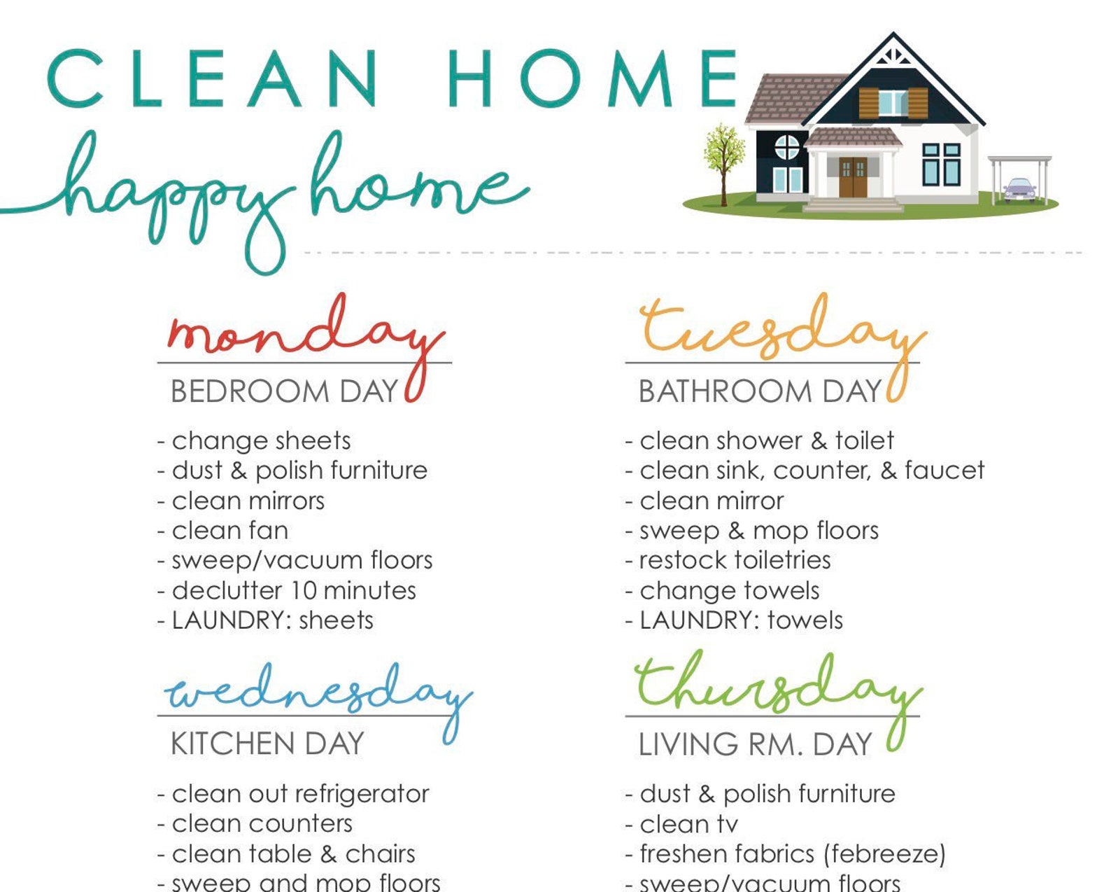 Clean Home Happy Home Cleaning Schedule 1 Etsy Australia
