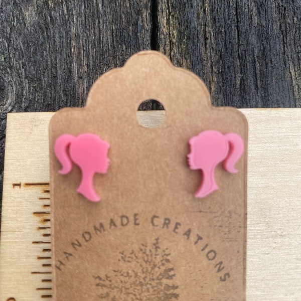 Pink Girl Silhouette earring blanks -doll inspired acrylic Stud