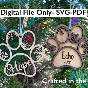 Personaliseerbare hond kerstornament digitale laser download SVG PDF-bestanden