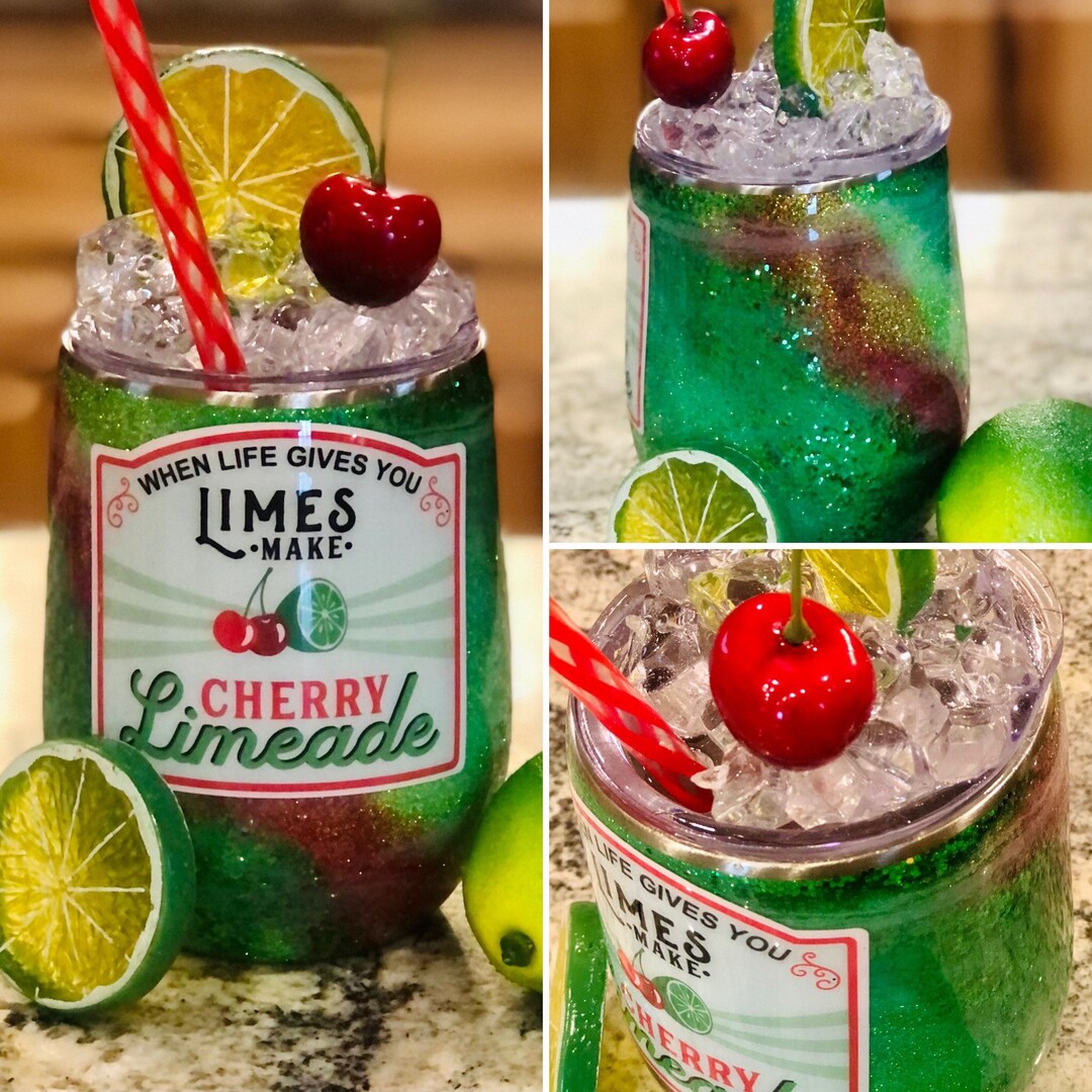 Cherry Limeade Tumbler With Ice Lid Realistic Ice and Fruit Etsy