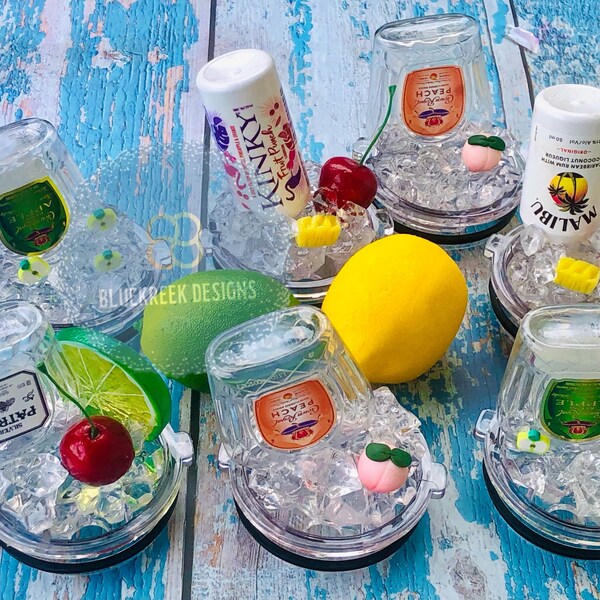Liquor Lids replacement lids for tumblers faux ice/fruit/alcohol bottle