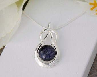 Goldstone and Silver Navy Blue Necklace Handmade gift- Casual or Formal One of a Kind for Her birthday