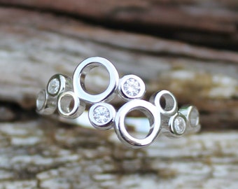 Sterling Silver Circle Cluster Ring * CZ * Geometric Ring * Sterling Bubbles Ring
