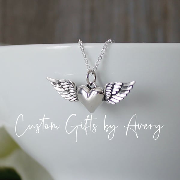 Sterling Silver Winged Heart Necklace *  Guardian Angel Pendant Necklace * Flying Heart Necklace * Heart with Wings * Memorial Necklace