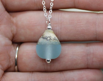 Aqua Teardrop Sea Glass Necklace * Aqua Ocean Necklace * Lampwork Pendant * Beach Necklace * Beach Jewelry * Beach Wedding * Ocean Spree