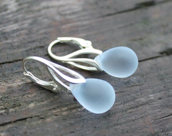 Sterling Silver Cultured Sea Glass Earrings * Sterling Silver Sea Glass Earrings * Beach Glass Earrings * Lever Back