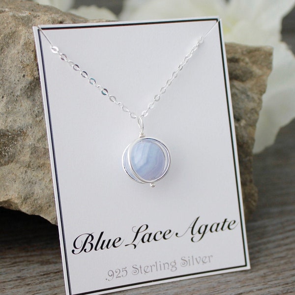 Minimalist Blue Lace Agate Necklace * Raw Crystal Necklace * 925 Sterling Silver * Healing Gemstone * CHAKRA * Crystal Reiki * Silver Cage