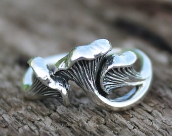 Sterling Silver Mushroom Ring * Chanterelle Mushroom Ring * Oxidized Sterling Silver