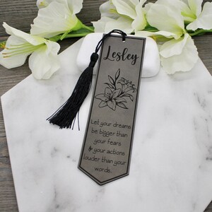 Personalized Flower Bookmark * Sunflower Rose Lily Dandelion * Vegan Leatherette * Faux Leather * Customized Bookmark