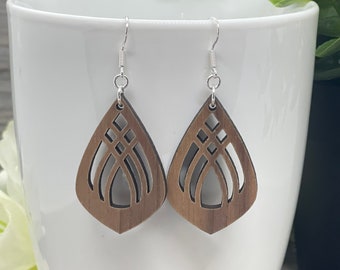 Geometric Earrings * Sterling Silver * Stainless Steel * Wooden Earrings * Walnut Wood Earrings * Lightweight * Hypoallergenic * Teardrop