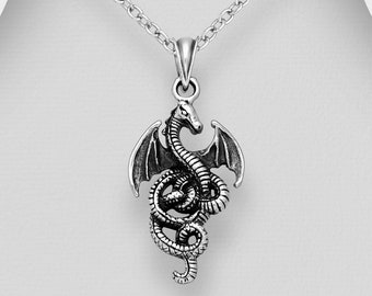 Sterling Silver Dragon Necklace * Sterling Silver Dragon Pendant * WINGS * Mythical * Fantasy Necklace * LARP * Wings Necklace * Realistic