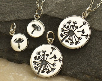 Dandelion Necklace Set * Sterling Silver Dandelion Wish Charm * Encouragement * Make A Wish * Layering Necklace * Dandelion Pendant Set