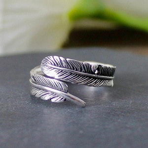 Adjustable silver feather ring cheap