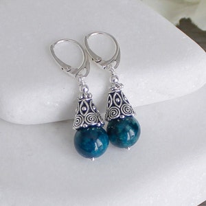 Apatite Earrings * Genuine Apatite Earrings * Sterling Silver Lever Backs * Blue Gemstone Earrings