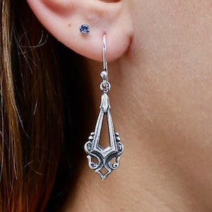 Antique Silver Edwardian Earrings * Ornate Art Deco Earrings * Silver Filigree Earrings * Lightweight * Art Nouveau