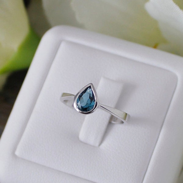 Gorgeous London Blue Topaz Ring * Solitaire Ring * Pear Shaped London Blue Topaz Gemstone * Sterling Silver Ring * Promise Ring