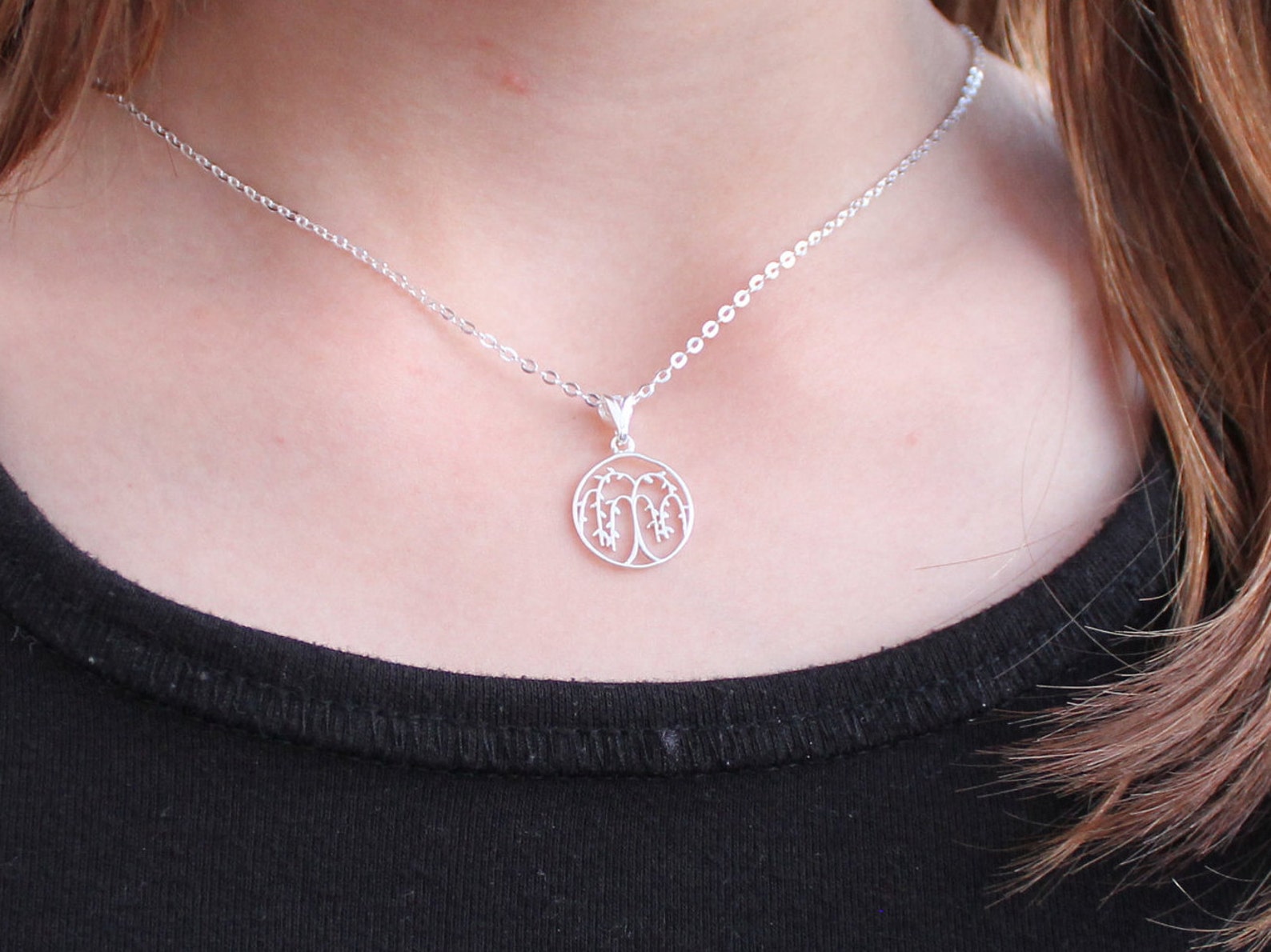Willow Tree Necklace Pendant Sterling Silver Weeping Willow Etsy
