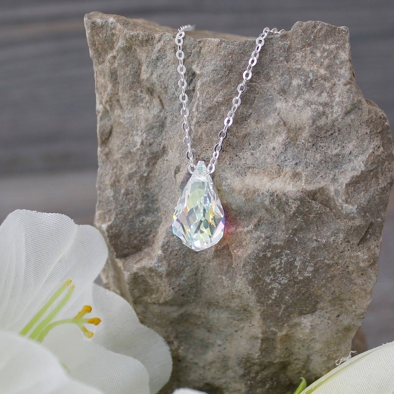 Silvertone Aurora Borealis Crystal Tennis Necklace with Swarovski Crystals by callura main image 1