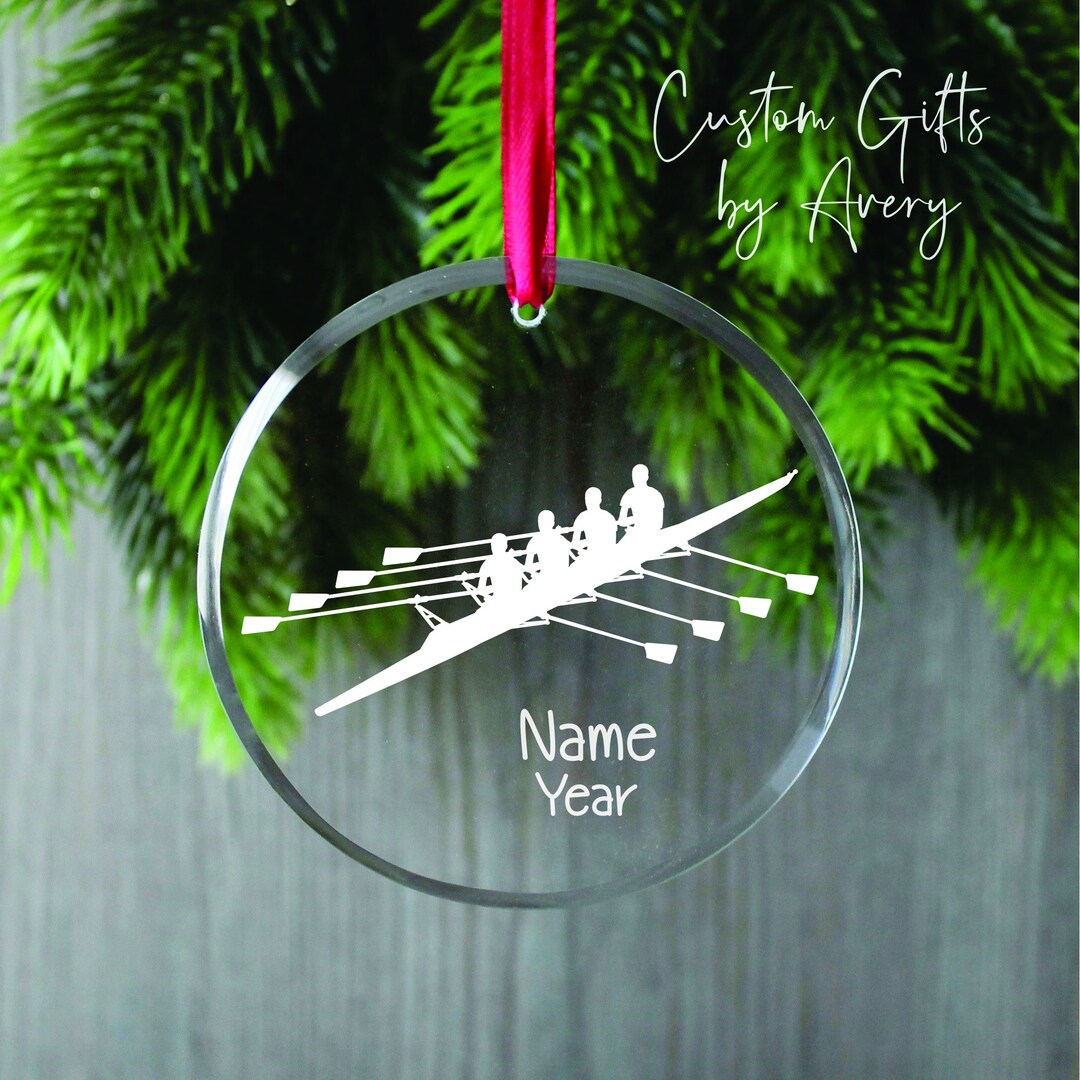 Personalized GLASS Rowing Ornament 4 Rowers Round Glass Ornament Sun