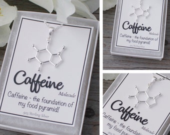 Sterling Silver Caffeine Necklace * Caffeine Molecule Necklace * Minimalist; Science Jewelry * .925 Sterling Silver * Coffee Lover * Formula