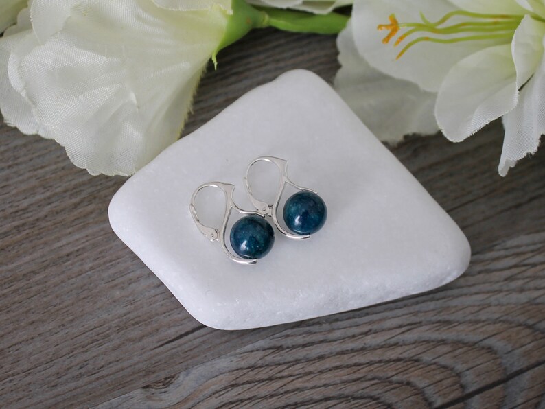 Lever Back Earrings Apatite Gemstone Sterling Silver European Rose Gold 24 Kt Gold Blue Blue Apatite Earrings BOHO