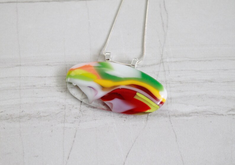 Fused Glass Necklace Green Orange Red White Fused Glass Etsy