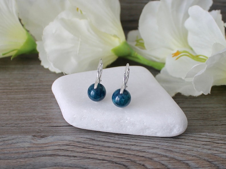 Lever Back Earrings Apatite Gemstone Sterling Silver European Rose Gold 24 Kt Gold Blue Blue Apatite Earrings BOHO
