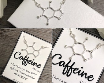 Caffeine Molecule Necklace in Sterling Silver; Minimalist; Science Jewelry; .925 Sterling Silver; Coffee Lover;  Molecule Necklace; Formula