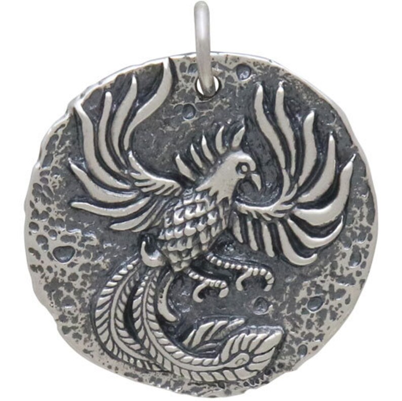 Sterling Silver Phoenix Necklace Phoenix Coin Pendant Etsy